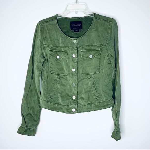 Anthropologie Sanctuary army green utility colorless linen  jacket size XS - Picture 2 of 9